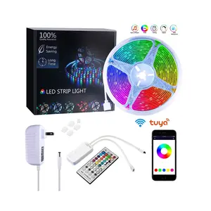 Tira de luz de led smart, 5m, 10m, tuya, app, wifi, alexa control, 5050 rgb, muda de cor, à prova d' água, com controle remoto