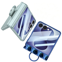 Étui de téléphone en cuir PU antichoc pour Z Flip 8 avec anneau de maintien et support de téléphone en verre trempé