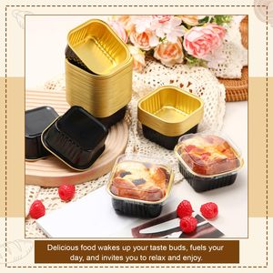 10 Oz Black Gold Disposable Baking Aluminum <b>Foil</b> Dessert <b>Container</b> Oven Safe Square Mousse Cake <b>Foil</b> Cup With Lids - Product Image 4