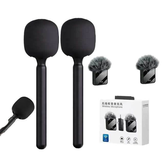 3-in-1 Wireless Microphone Holder 2Mic Lapel Phone Camera Stick with Type C Connector for Studio Vlog Video Recording Interview