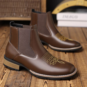 Unisex Cowboy Boots Comfortable Pull on Zipper Chunky <b>Heel</b> Pointed Toe Western Cowboy <b>Men</b> Boots Party Wearing Ankle Boots - Product Image 1