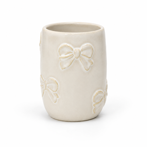 Juego de Accesorios de Baño de Cerámica con Lazo Decorativo en Relieve, Varios Colores: Dispensador de Jabón/Loción, Jabonera, Vaso, 3 Piezas - Product Image 5