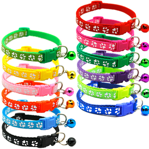 Manufacturer Wholesale Multi-colors Paw Print Adjustable Nylon Cat <b>Dog</b> Collar with Bell - Product Image 5
