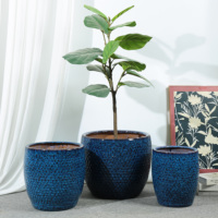Pots d'art modernes bleus, grands pots à plantes en céramique et porcelaine émaillée avec trou de drainage, décoration pour la maison et le jardin