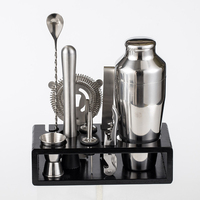 Ensemble de mélange de cocktails en acier inoxydable, kit de barman avec doseur, passoire, cuillère, shaker à cocktails, noir