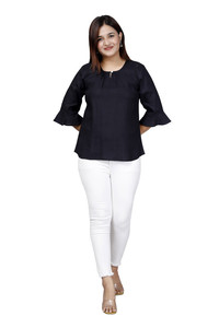 Top de Rayón Transpirable y Ecológico de Corte Regular Ruhfab de Alta Demanda para Mujer, Color Negro, Ropa de Verano, Disponible en Diferentes Tallas - Product Image 2