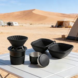 Set de café de viaje para acampar al aire libre, negro mate, set de cafetera portátil TODO en 1 - Product Image 4