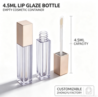 Flacon vide carré transparent en plastique de 4,5 ml personnalisé pour brillant à lèvres avec applicateur pour emballage cosmétique de maquillage des lèvres