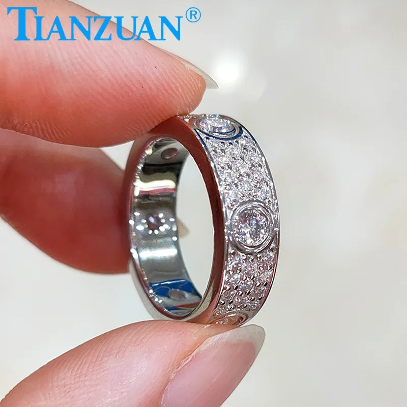 Anéis de prata sólida 925, clássico, amor, três linhas de luxo, anel de eternidade, d vvs, moissanite, anel de casamento, noivado, senhoras e homens