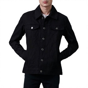 Veste en jean tissé en coton noir pour homme, manches longues, boutonnée, décontractée, hiver, respirante et à séchage rapide, logo personnalisé - Product Image 1