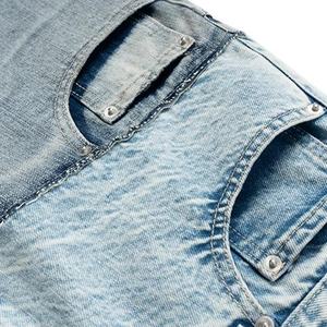 Jeans Homme Streetwear en Denim Double Taille Effet Vieilli Bords Bruts Patchwork Délavé Clair Coupe Droite Taille Haute – Vente en Gros - Product Image 5