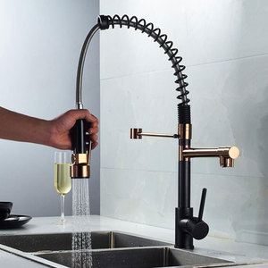 Robinet de cuisine moderne multifonction flexible <span class=keywords><strong>noir</strong></span> et or rose, robinet d'évier de cuisine extractible - Product Image 3