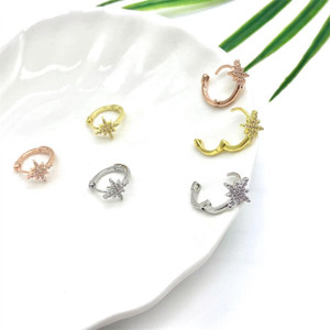 Pendientes de Clip Zhenlu Star, Aleación de Cobre con Incrustaciones de Circonio, Joyería de Moda para Fiestas, Diseño de Ocho Puntas - Product Image 2