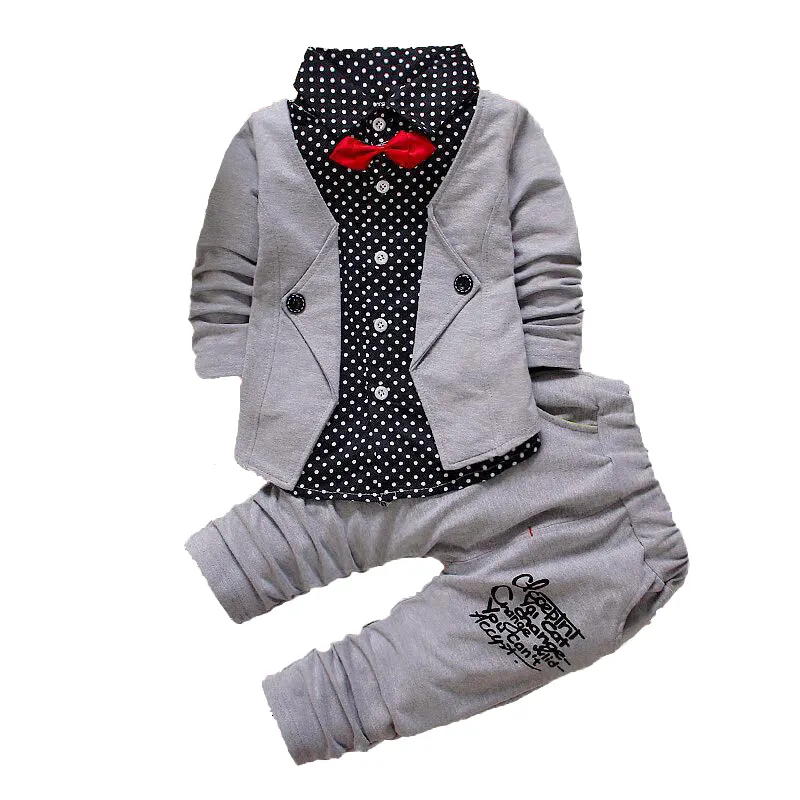 Quần Áo Trẻ Em Quý Ông Nút Nhỏ Suit Bow Tie False Hai Mảnh Set Baby Boy Suit