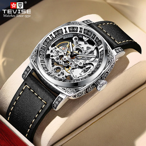 T894 TEVISE Automatic Skeleton Watches Hot Selling Square Men's Watches Hollow Out Mechanical Leather Strap Wristwatches <b>Clock</b> - Product Image 6
