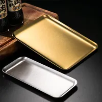 Plateau de service rectangulaire en métal, acier inoxydable brossé, plat plat multi-tailles, plat à nourriture pour BBQ, café, vente en gros