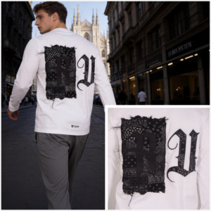 Camiseta de Manga Larga con Cuello Redondo para Hombre, con Parche de Bandana Deshilachado y Bordado, <span class=keywords><strong>Ropa</strong></span> Personalizada Premium - Product Image 1