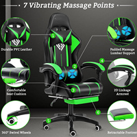 Offre Spéciale 2025 Chaise Gamer de Massage en Cuir PVC Intégral Vert LED de Très Haute Qualité avec Éclairage PC RGB et Repose-Pieds