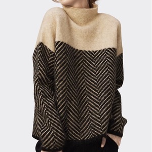 Maglione a <span class=keywords><strong>Collo</strong></span> <span class=keywords><strong>Alto</strong></span> in Misto Lana Coreano Invernale di Design Francese, Pullover Trendy Lavorato a Maglia, Versatile e Ampio con Motivo a Righe - Product Image 4