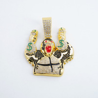 Nouvelle arrivée Stock cubain Miami lien chaîne Hip Hop alliage et Bling strass personnage de dessin animé gorille argent sac pendentif collier