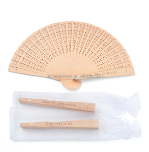 Logo Printed or Engraved Bamboo Hand Fan Wooden Craft with Floral Decoration and Painting for Wedding Souvenir or Gift
