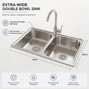 Commercial Grade Extra-Wide <b>Single</b> Bowl Kitchen Sink | Heavy Duty 304 Stainless Steel Handmade Sink with Scratch-Resistant NANO - Product Image 1