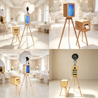 Photomaton en bois double face avec écran tactile 18,5 pouces, compatible appareil photo reflex numérique et iPad, imprimante flash intégrée pour mariages, fêtes et événements