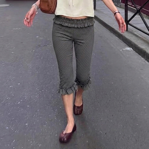 Pantalon Capri Y2K à pois pour femme, taille haute élastique, coupe slim, legging court décontracté, style vintage - Product Image 2