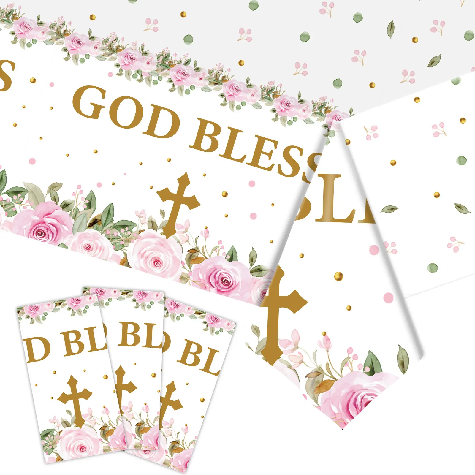 New God Blessed God Bless Celebrating Baby Birth Tablecloth for Baptism Baby Shower Party supplies Table Cover