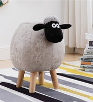Tabouret Ottoman en Forme d'Animal Mignon Mouton Tabouret d'Appui pour Tout-Petits Chaise de Poupée en Bois Tabouret en Velours Rembourré Tabouret en Bois Drôle Jouets pour Bébés Adultes