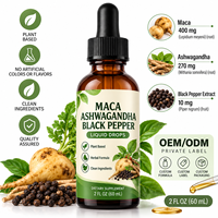 Gouttes liquides OEM de Maca, Ashwagandha et Poivre Noir, à base de racines de Maca, de racines d'Ashwagandha et d'extrait de Poivre Noir, pour adultes, fourniture directe usine