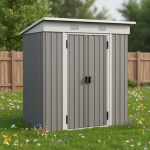 Metal Garden <b>Shed</b> 6 X 4 Dual <b>Locking</b> Doors Steel Frame Gray Backyard Storage - Product Image 2