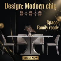 Ensemble de table à manger en pierre frittée italienne grise, luxe moderne, acier inoxydable doré, réglable, 6 places, rectangulaire, appartement
