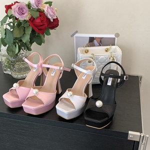 Sandales à talons hauts pour femmes, plateforme carrée, en cuir PU, avec nœud, chaussures de mode pour femmes, été 2023 - Product Image 1