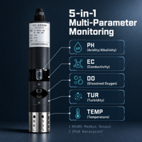 Sonde de qualité de l'eau multi-paramètres industrielle IP68 RS485, pH, EC, oxygène dissous, turbidité, température, capteur 5-en-1