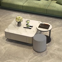 Table basse moderne de luxe carrée en bois avec dessus en marbre en métal pour petit salon design de meubles extensibles multifonctions