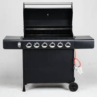 Barbecue portable pliable à 6 brûleurs GPL réglables, chariot de table extérieur, montage facile, en acier laminé à froid moderne avec revêtement en poudre