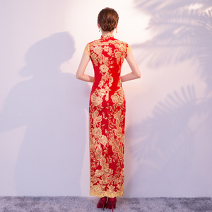 Nuovo all'ingrosso estate Cheongsam lungo sottile abito da sposa Toast per la sposa tradizionale abbigliamento cinese - Product Image 3