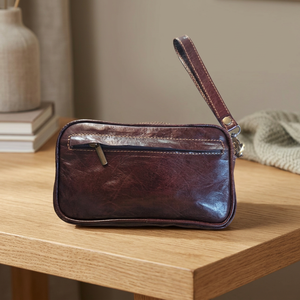 Genuine Leather Moroccan Wristlet <b>Handbag</b> Zipper Closure Classic Brown Unisex Design Large Capacity Single Strap Durable Daily - Product Image 3