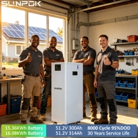 Batterie de stockage d'énergie domestique SUNPOK 51.2V LiFePO4 48V 314Ah 16Kwh 300Ah 15Kwh 16S Bluetooth BMS 51.2V 16Kwh 48V 314Ah LiFePO4