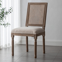 Chaise de salle à manger nordique en cuir rembourré avec dossier en rotin, accoudoirs, style Louis, en bois massif, pour la maison et les banquets