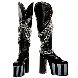 Bottes en <span class=keywords><strong>cuir</strong></span> PU de style punk, grande taille, noires, style rock and roll, bottes mi-hautes, talon épais, <span class=keywords><strong>plateforme</strong></span>, pour hommes et femmes - Product Image 3