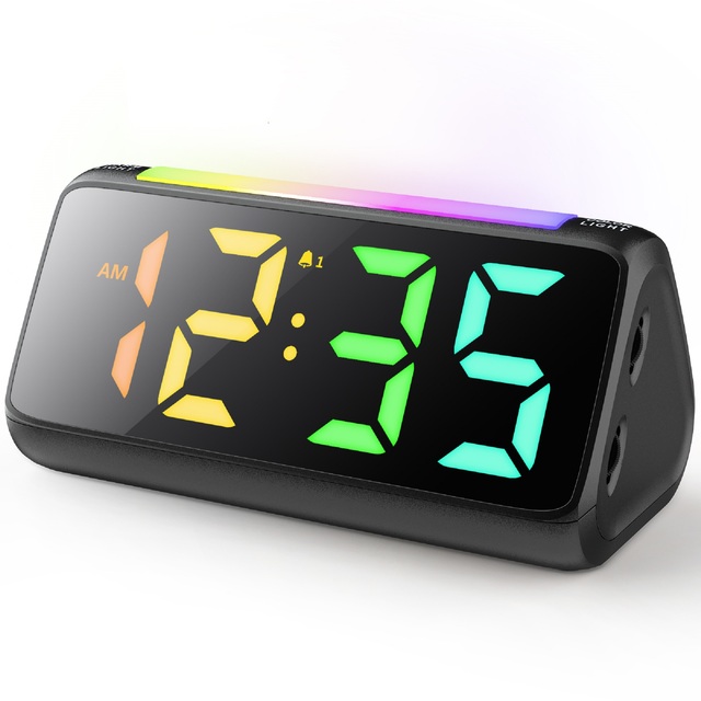 Modern Minimalist Bedside Clocks RGB Night Light Snooze Function USB Charging Large Display Digital Alarm Clock for Indoor Use