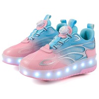 Nouvelles chaussures à roulettes KJ 2027 transfrontalières, à une rangée de roues en caoutchouc PU, antidérapantes, avec éclairage LED, rechargeables par USB, en tissu PU maillé pour le patinage