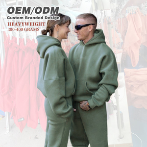 80% Algodón 20% poliéster bordado invierno hombro caído estilo pulóver cuello cruzado acanalado dobladillo puños polvo verde polar Sudadera con capucha - Product Image 3