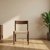 Chaise de salle à manger MULIGNA en bois massif, style mid-century, avec assise en corde tressée faite à la main, pour café, hôtel, maison