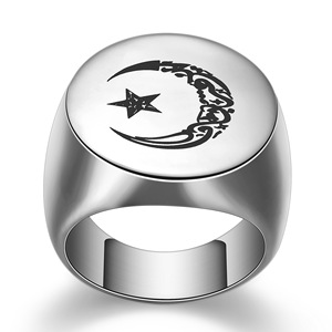 Star <b>Moon</b> Laser Engraved Stainless Steel <b>Ring</b> 22MM Simple Round Design For Women Gift Jewelry - Product Image 1