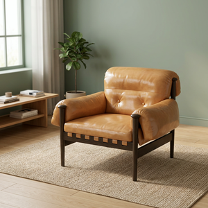 Modern PU Leather Living Room Chair Tufted Back Metal Legs Midcentury Design Brown Color Home Furniture - Product Image 4