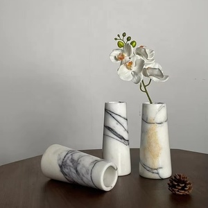 Stonekoc italiano minimalista lilla marmo bianco vaso in pietra modello casa arredamento morbido fiori secchi - Product Image 5