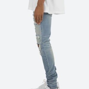 Jeans skinny vintage personnalisés avec strass en diamant empilés et délavés pour hommes - Product Image 4